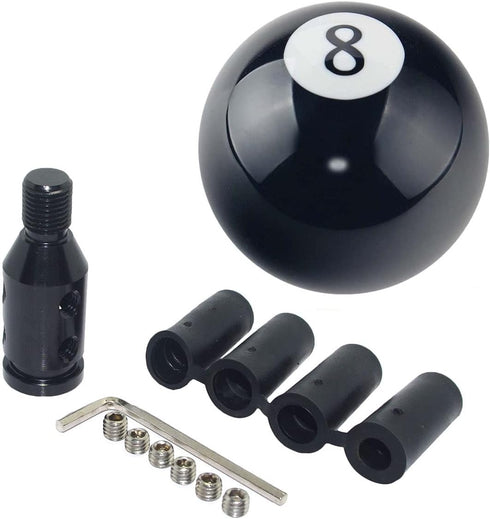 Pursuestar Black 8 Round Ball Gear Shift Knobs, Universal Automatic Manual Shifter Knob + Aluminum Adapter, Stick Shift Knob Head Cover Handle Bal...