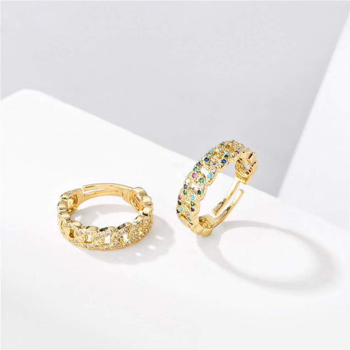 14K Gold Plated Women Open Ring 6mm Wide Band Cuban Link Chain Wedding Ring Cubic Zirconia Engagement Jewelry...