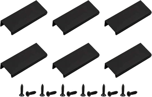 Black Back Mount Finger Edge Pull Concealed Handle for Kitchen Cabinet Drawer 80mm/3.15" Black Set of 6...