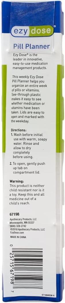 EZY DOSE Weekly (7-Day) Pill Organizer, Vitamin Case and Medicine Box, Clear Lids, 2X-Large...