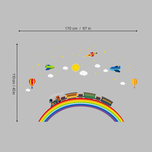 Rainbow Train Wall Stickers DIY Rocket Airplane Wall Decals Art Decor for Kids Nursery Bedroom Living Room...