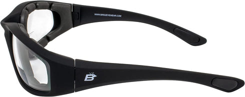 Birdz Eyewear Oriole Padded Safety Bifocal Motorcycle Glasses Black Frame Clear Lenses 1.5 Magnification Carry Bag...