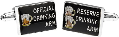 Official Drinking Arm Drink Bar Pair Cufflinks in a Presentation Gift Box & Polishing Cloth...