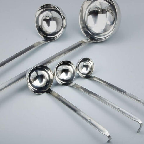 Stainless Steel Hooked Handle Ladle Set - 5 Pcs with Pouring Rim, Long Handle for Kitchen Cooking Soup Sauce (1oz, 2oz, 4oz, 6oz, 8oz)...
