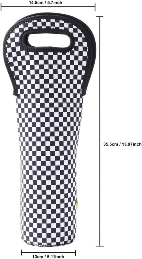 Single Wine Carrier Tote Bag (Checkered) (black white)...