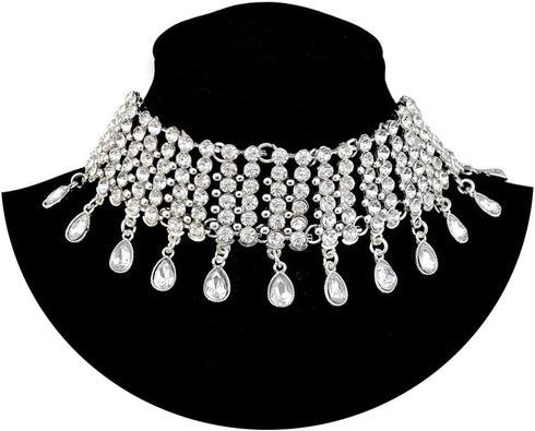 Sexy Shining Crystal Full Rhinestone Choker Necklace Water Drop Pendant Necklace Statement Necklaces Wide Collar Necklaces for Lady Party Jewelry ...