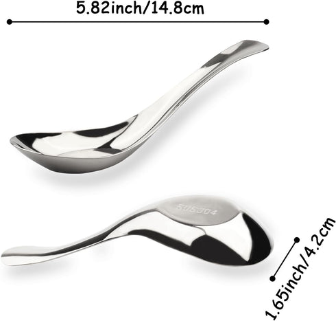 Asian Soup Spoons Stainless Steel Chinese Soup Spoons Set of 6 Soup Spoons Silverware Cucharas Para Comer for Ramen Pho Wonton Dumpling Noodles (s...