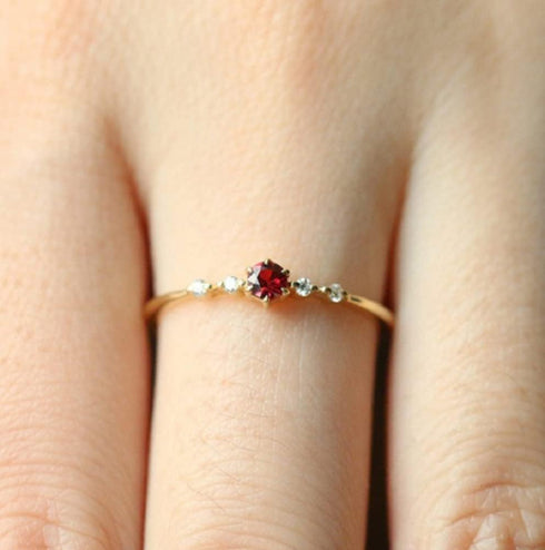 Cute Dainty Women's 14K Gold Ruby Drill Rings Delicate Rings Gemstone Rings Wedding Jewelry Heart Gemstone Promise Engagement Love Ring Size 5-10 ...