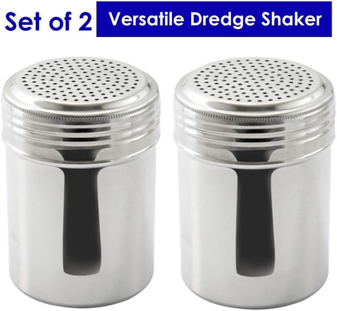 Great Credentials© Stainless Steel Versatile Dredge Shaker, Salt, Sugar, Shakers 10 Oz. Each Set of 2 (Without Handle)...