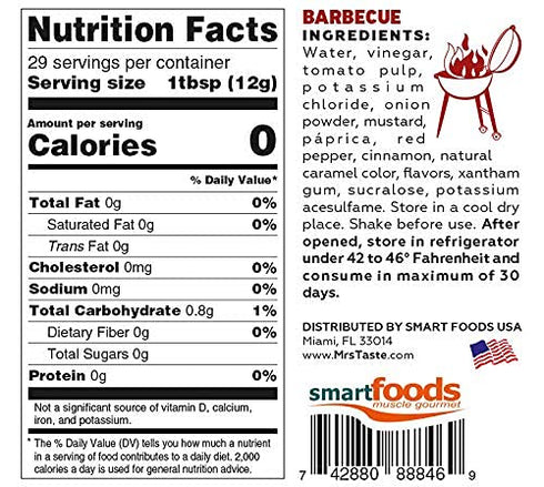 Mrs Taste Sugar Free BBQ, Zero Calories, Zero Sodium, Zero Sugar, High Fiber, Keto Friendly, Paleo Friendly, Condiments and Sauces (12 oz, BBQ)...