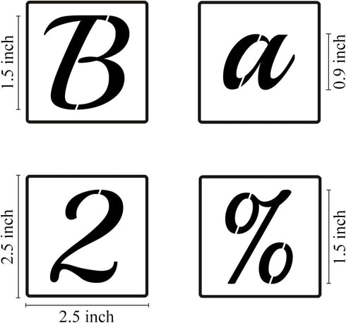 1.5 Inch Alphabet Letter Stencils for Painting - 70 Pack Letter and Number Stencil Templates with Signs for Painting on Wood, Reusable Cursive Let...