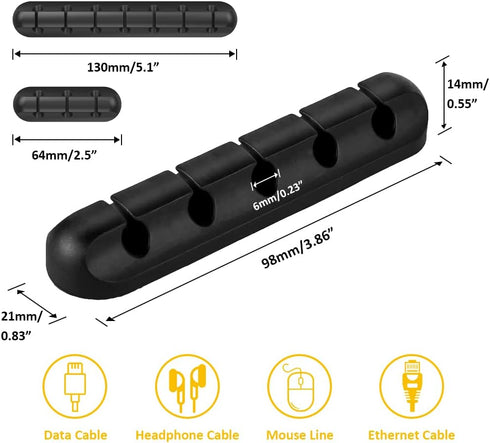 Cable Clips Cord Management Organizer, 3 Packs Silicone Adhesive Hooks, Wire Holder USB Power Charging Accessory Mouse PC Nightstand Desktop Wall ...