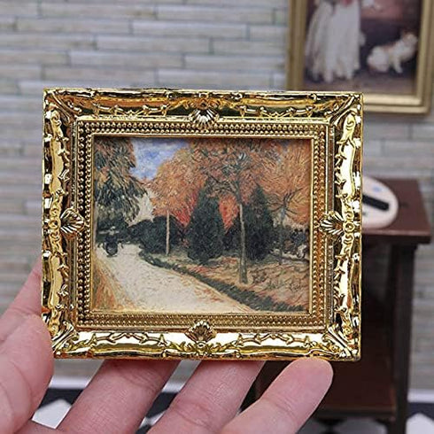 3Pcs 1:12 Mini Miniature Gold Frame Art Wall Picture Oil Painting Home Decor...