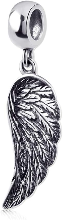 Angel Wing Charm 925 Sterling Silver Wing Pendant Feather Charm Lucky Bracelets Charm...