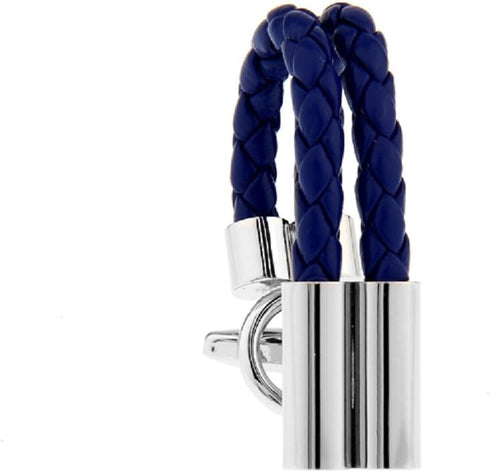 Leather Braided Blue Pair Cufflinks in a Presentation Gift Box & Polishing Cloth...
