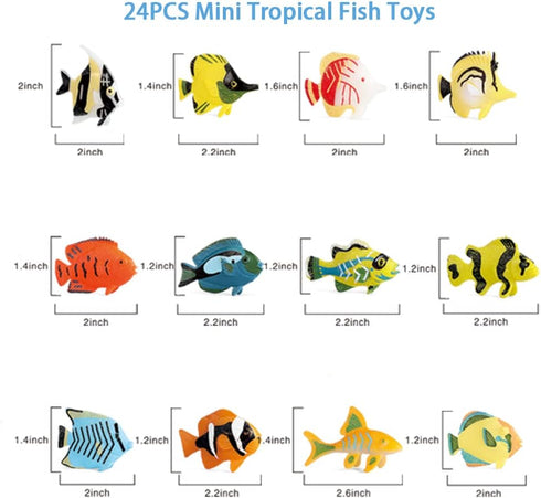 RCOMG 24PCS Tropical Fish Toys, Plastic Sea Creatures Figurines Set, Educational Learning Ocean Animal Figures, Party Favor Miniature Toys Gifts f...