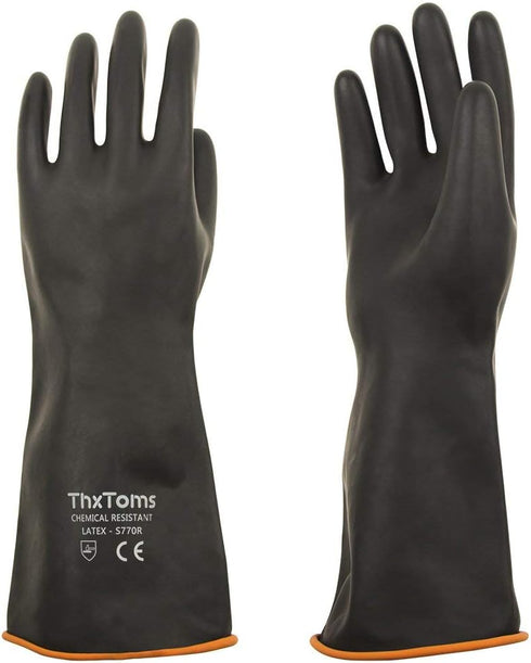 ThxToms Heavy Duty Latex Gloves, Resist Strong Acid, Alkali and Oil, 14", 1 Pair...