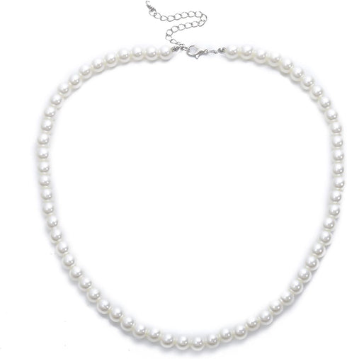 Pearl Necklace for Men, White Pearl Necklace for Women, 8MM Round Pearl Necklace, Pearl Jewelry 20" Length...