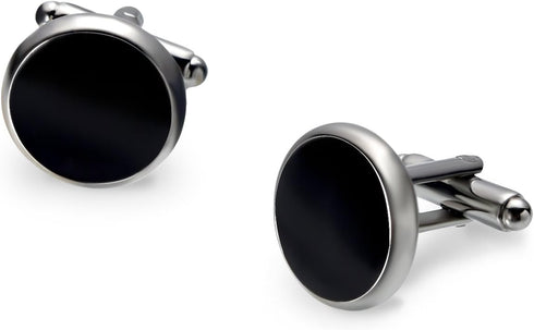 Men's Tuxedo Shirts Round Cufflinks and Studs Set For Business Wedding Black and Sliver...