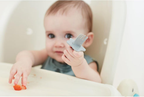 Elli&Nooli Baby-Led Weaning Utensils - Plastic Fork and Spoon Set for 1-Year-Old Toddler, Phthalate-Free, & Dishwasher Safe - Gray...
