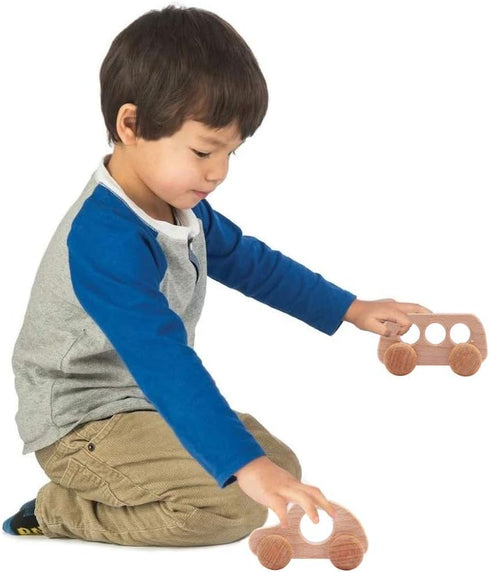 Promise Babe Organic Wooden Baby Push Toys Fine Motor Development Sensory Skills Toy Montessori Grasping Toy 2pc Wood Car Rattles...