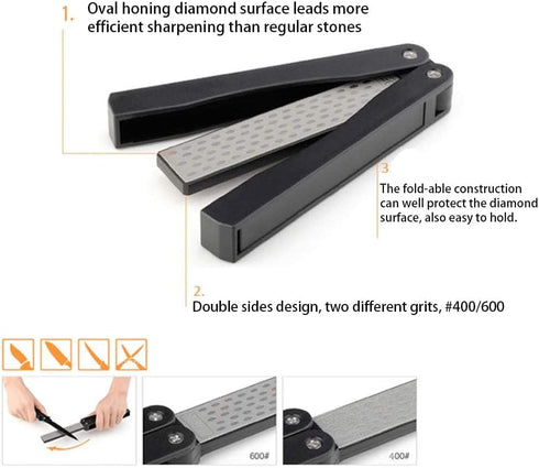 Diamond Knife sharpener Pocket Sharpening Stone #400/600 Double Sides Folding Portable Orange - 1pcs...