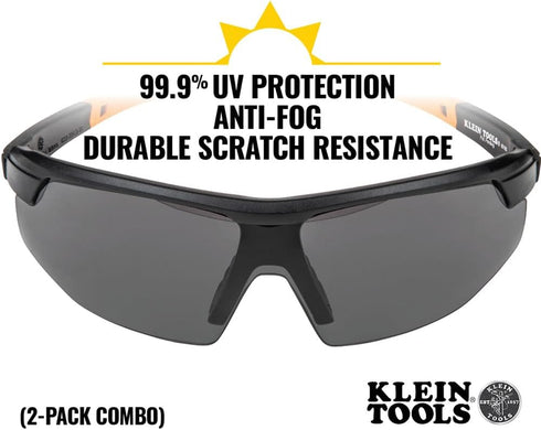 Klein Tools 60174 Safety Glasses, PPE Protective Eyewear with Semi Frame, Scratch Resistant, Anti Fog Clear and Gray Lens Combo Pack...