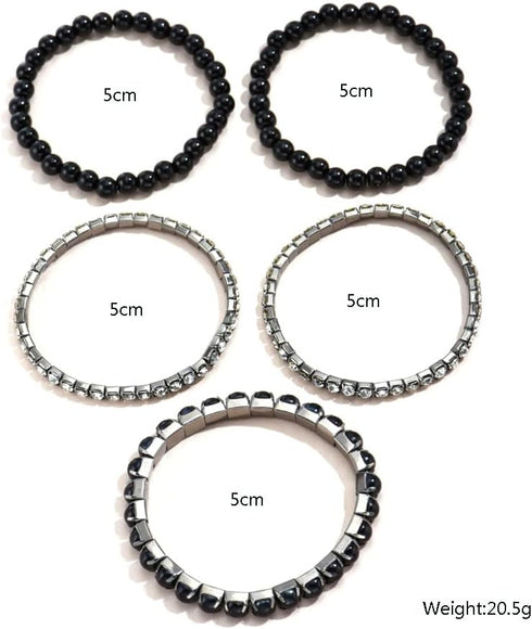 COLORFUL BLING 5-6Pcs Imitation Pearl Stretch Bracelet Set for Women Gold Beaded Flat Strand Stackable Crystal Rhinestone Layered Bracelet for Wom...