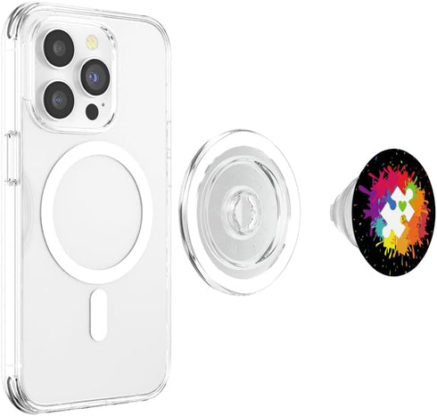 Autism Awareness Puzzle Piece Colorful Rainbow Splatter PopSockets MagSafe PopGrip for iPhone...