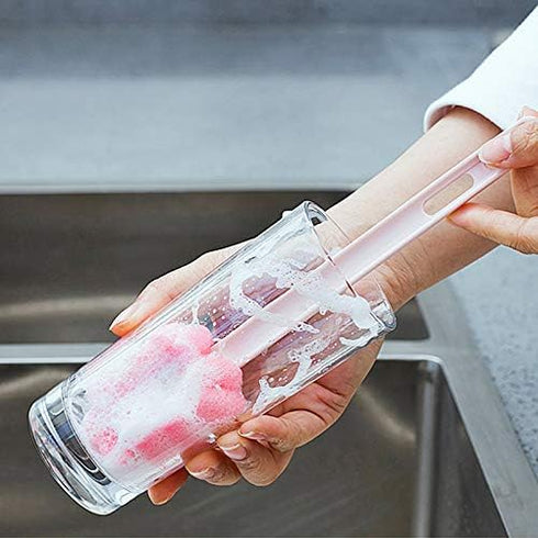 5Pcs Pink Sponge Bottle Brush 17cm Long Handle Flower Shaped Cleaning Brushes for Reusable Water Bottles Containers Glasses...
