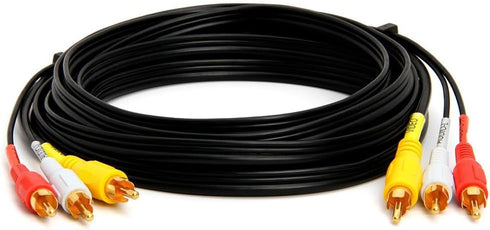 Cmple - 3 RCA Cable 12 Feet Composite Three RCA Male to Male Audio Video Cables A/V Gold Plated Triple Plug to Plug Cord for VHS/DVD Players, TVs...