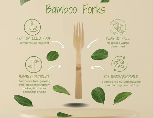 Bamboo Disposable & Compostable Forks | Biodegradable | 6.7" Eco-Friendly Utensils | 100 Pack (Forks)...
