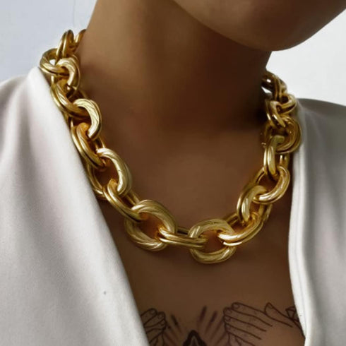 Chunky Choker Necklace Gold Cuban Link Chain Double O Link Necklaces Punk Hip-hop Jewelry for Women...