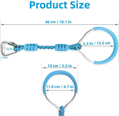 Light Blue Kids Backyard Ninja Warrior Obstacle Climbing Training Ring, Safety Outdoor Swing Monkey Bar Rings for Slackline Playset...