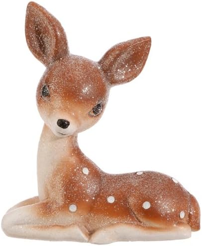 RAZ Imports INC Vintage Style Laying Deer Figurine - 6.75" Glittery Baby Deer Statue - Woodland Animal Figurine...