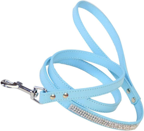 Scicalife PU Leather Dog Leash Training Walking Pet Leash Products Colorful Walking Leashes with Sparkly Studded Rhinestone for Cats or Dogs (Blue...