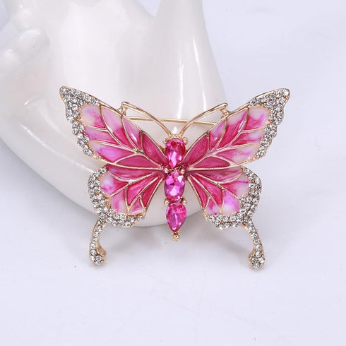 Pink Butterfly Brooches and Pins Crystal Butterfly Insect Safty Pin Dress Coat Suit Decor...