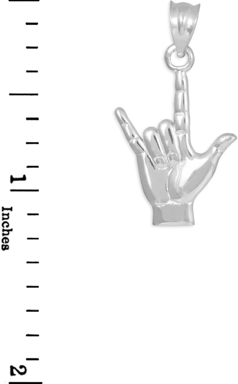 925 Sterling Silver I Love You Hand Sign Language Charm Pendant...