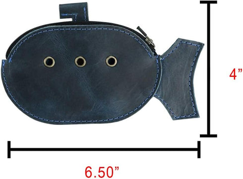 Hide & Drink, Leather Cartoon Submarine Coin Pouch, Change Holder, Wallet Cash Organizer, Accessories, Handmade, Slate Blue...