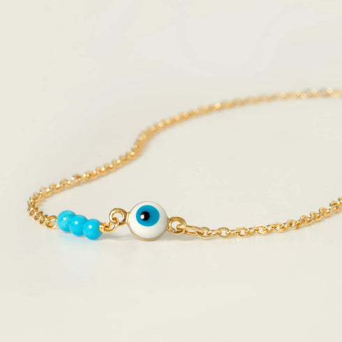 Gold Dainty Turquoise Anklet for Women,14K Gold Plated Cute Tiny Beaded Evil Eye Boho Beach Foot Chain Ankle Bracelet for Women on Summer...
