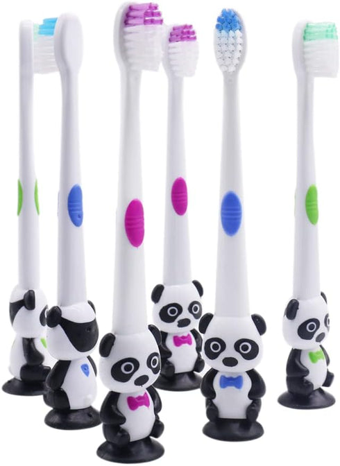 12 Pieces Kids Cartoon Panda Toothbrush Soft Bristles with Sunction Cup Individually Wrapped for Boys and Girls Toddler 3-12 Years...