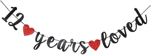 12 Years Loved Black Paper Sign for Boy/Girl's 12th Birthday Party Supplies, 12th Wedding Anniversary Party Decorations...