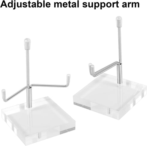 2pcs Acrylic Easel Display Stand, 2.4 x 2.4 x 3.5inch Clear Acrylic Stand Holder with Adjustable Metal Arms Crystal Stand for Gemstone Fossil Crys...