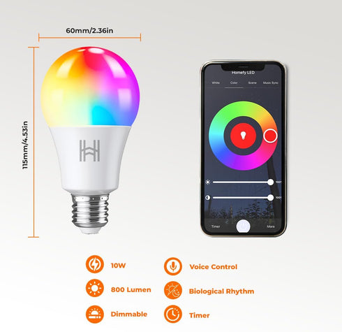 Smart WiFi Color Changing Light Bulbs, 16 Million Colors RGBWW, Compatible with Alexa and Google Assistant, Pack (4 Count (Pack of 1)), ?HFY0004-S...