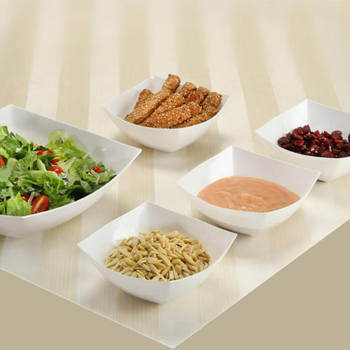 Square Fancy White Plastic Serving Bowls - 16oz (4 Count) - Elegant Display For Catering, Parties & Events...
