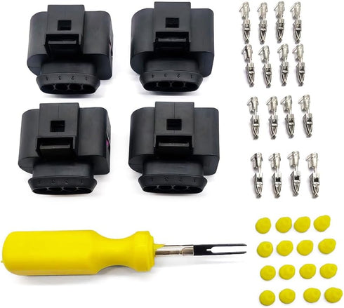 Ignition Coil Connector 4-Pack and 0.3CM Space Take-up Tool Fit for Audi VW Replace 4B0 973 724 4B0973724 4-Way Female Coil Connectors Repair Kit...
