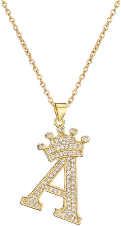 A-Z Crown Initial Necklace for Men Women 14K Gold Plated Iced Out Monogram Pendant with 18" Chain+2"(Extended) DIY Name Jewelry...