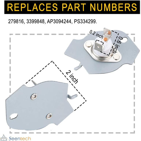 Lifetime 3977393 Dryer Thermal Cut-off Kit by Seentech - Exact fit for Whirlpool Kenmore Maytag Roper Clothes Dryer - Replaces Part Numbers AP3094244, 3399848 & AH334299 by Seentech