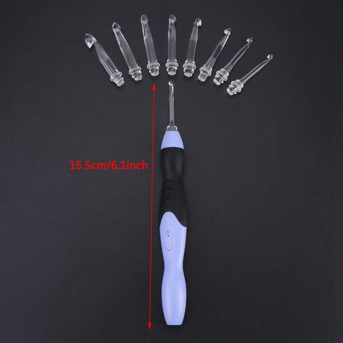 Lighted Crochet Hooks Set, Knitting Tools with 9 Replacement Heads (2.5-6.5mm) USB Charging (Handle + Black Bag)...