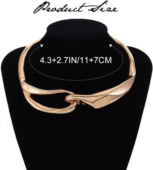 TWINKLEDE Fashion Chunky Choker Necklace Gold Twisted Abstract Metal Buckle Necklaces for Women...